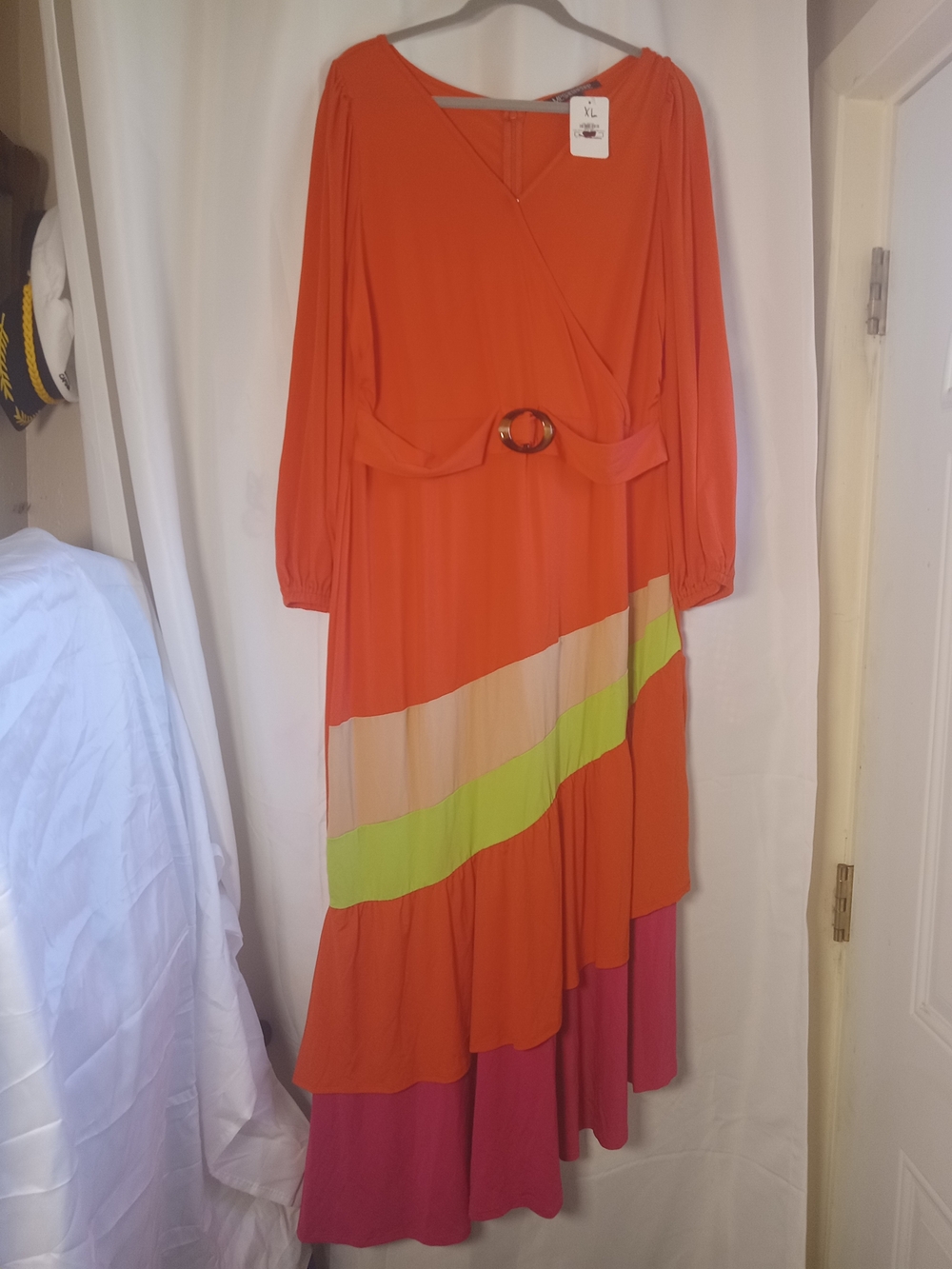 XL Megan Renee tiered ruffle asymmetrical maxi dress